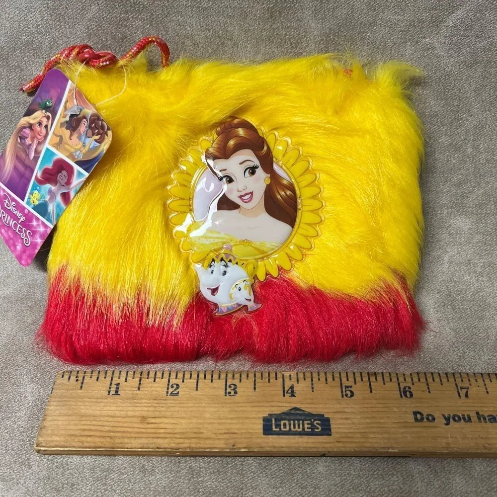 DISNEY PRINCESS BELLE GIRLS FAUX FUR CROSSBODY ZIP PURSE